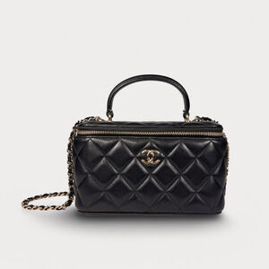 Chanel Quilted Lambskin Top Handle Vanity Case On Chain